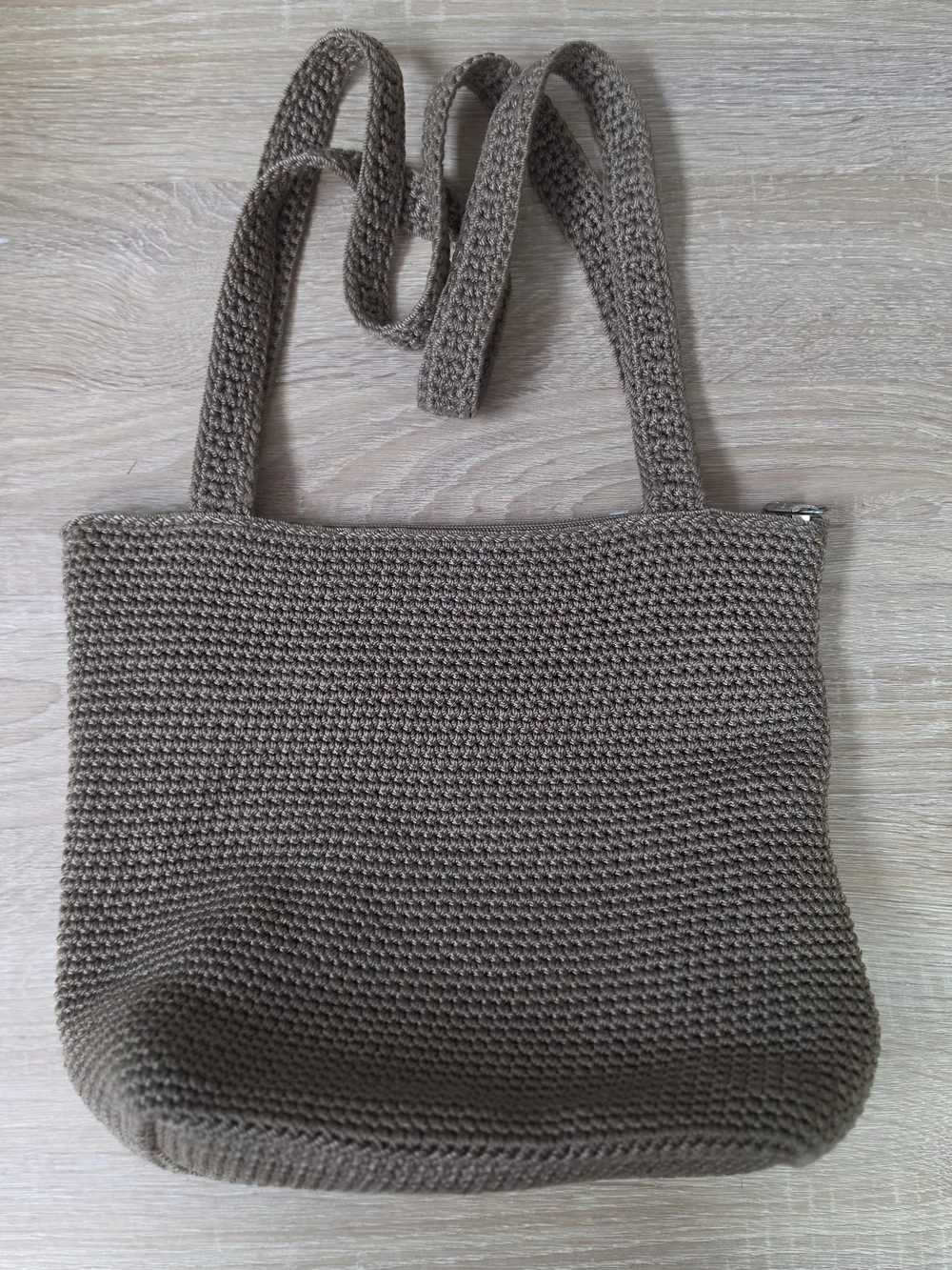 EUC The Sak Crochet Boho Hippie Zipped Shoulder Purse Handbag Taupe Brown